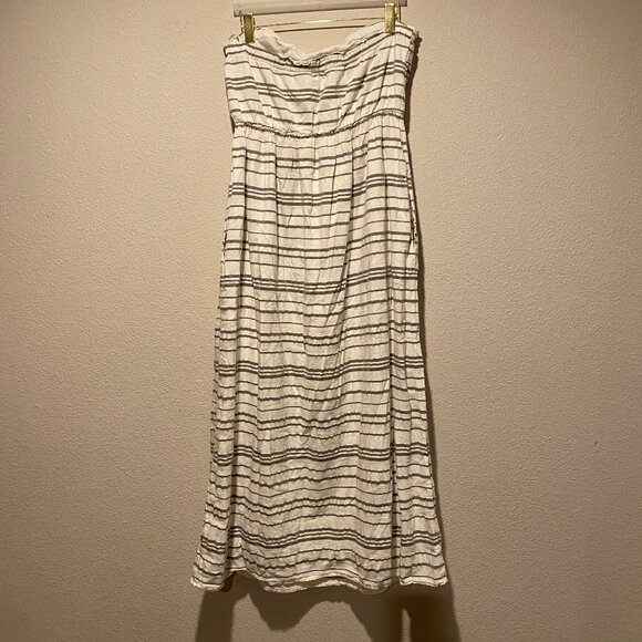 Gap Strapless Gray White Stripe MIDI Dress XL Nautical Pockets Fishermancore - Picture 2 of 6